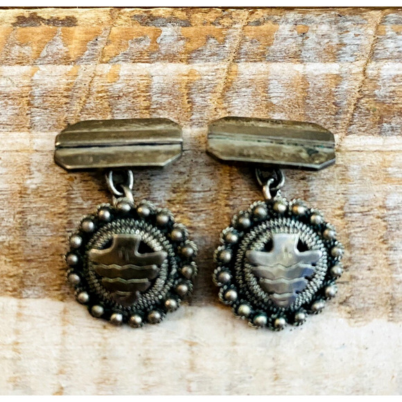 Antique 5 pcs 850 Silver Cannetille Filigree Brooch Cufflinks Earrings Arrow - Picture 6 of 8